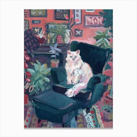 White Cat In Colorful Interior Matisse Inspired Canvas Print