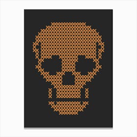 Cross Stitch Skull - Orange & Black Canvas Print