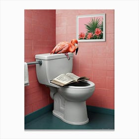 Flamingo On Toilet Canvas Print