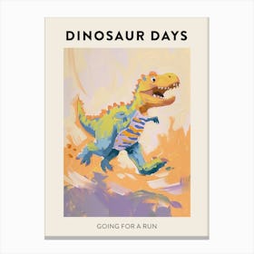 Dinosaur Going For A Run Poster Canvas Print