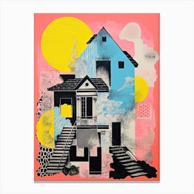 A House In Prague, Abstract Risograph Style 3 Canvas Print
