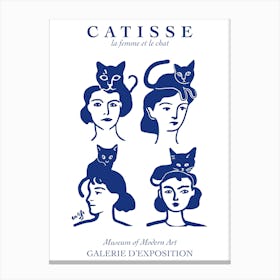 Cat Matisse Catisse Woman Poster Fun Wall Art Blue Line Art Face Canvas Print