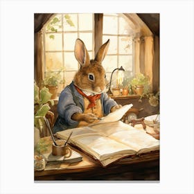 Bunny Writing Rabbit Prints Watercolour 2 Canvas Print