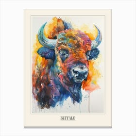Buffalo Colourful Watercolour 4 Poster Canvas Print