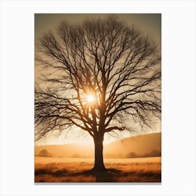 Bare Tree At Sunset Canvas Print