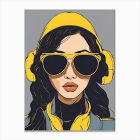 Listening to music Girl In Sunglasses , Pop art Canvas Print