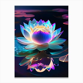 Blooming Lotus Flower In Lake Holographic 2 Canvas Print