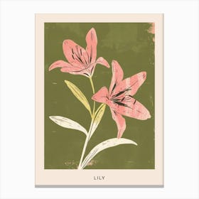 Pink & Green Lily 2 Flower Poster Canvas Print