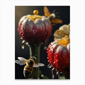 Bees And Flowers Canvas Print