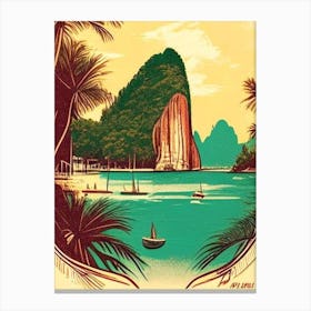 Phi Phi Islands Thailand Vintage Sketch Tropical Destination Canvas Print