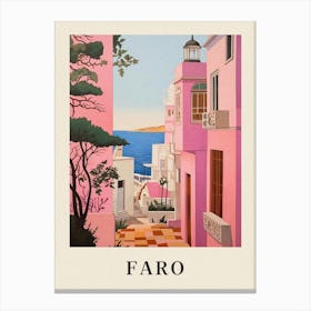 Faro Portugal 2 Vintage Pink Travel Illustration Poster Canvas Print