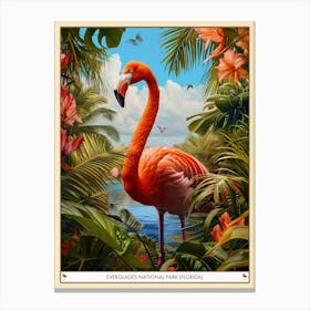 Greater Flamingo Everglades National Park Florida Tropical Illustration 1 Poster Canvas Print