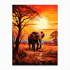 African Elephant In The Savannah Traditional Painting 2 Canvas Print