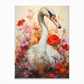 Swan With Flowers 1 Canvas Print
