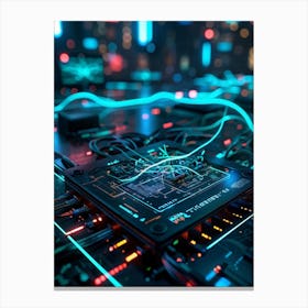 A Cyber Interface With Advanced Ai Capabilities Neural Connectivity Highlighted Glowing Cables Int (1) 2 Canvas Print