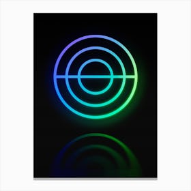 Neon Blue and Green Abstract Geometric Glyph on Black n.0437 Canvas Print