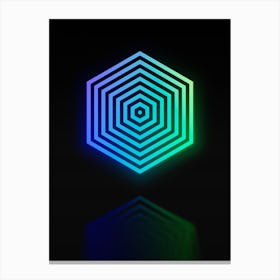Neon Blue and Green Abstract Geometric Glyph on Black n.0430 Canvas Print