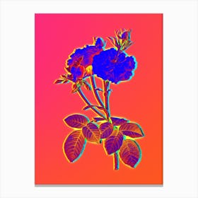 Neon Damask Rose Botanical in Hot Pink and Electric Blue Canvas Print