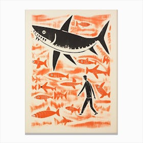 Shark, Woodblock Animal  Drawing 2 Canvas Print