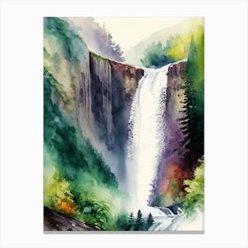 Multnomah Falls, United States Water Colour  (1) Canvas Print