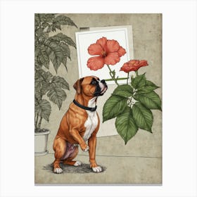 Boxer Dog With Flowers 1 Canvas Print