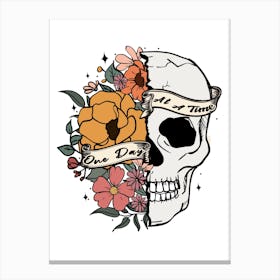 Skull And Flowers Mental Health Self Care Motivational Quote Canvas Print