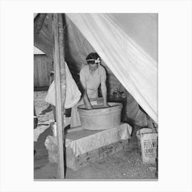 Migrant White Mother Washing Clothes In Front Of Tent Home, Weslaco, Texas, See General Caption By Russell Lee Canvas Print