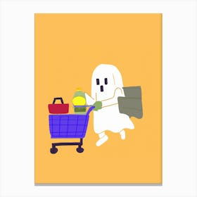 Cute Ghost At The Supermarket Canvas Print