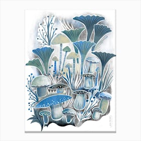 Funghi Forest Silver Blue Screenprint Canvas Print