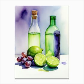 Lime and Grape near a bottle watercolor painting 2 Canvas Print