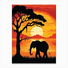 African Elephant Sunset Silhouette 4 Canvas Print