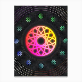 Neon Geometric Glyph in Pink and Yellow Circle Array on Black n.0249 Canvas Print