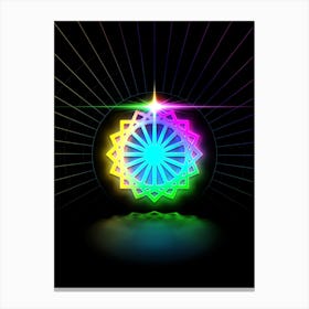 Neon Geometric Glyph in Candy Blue and Pink with Rainbow Sparkle on Black n.0312 Canvas Print