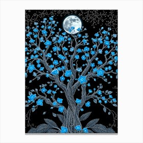 Moon Tree With Blue Flowers 1 Canvas Print