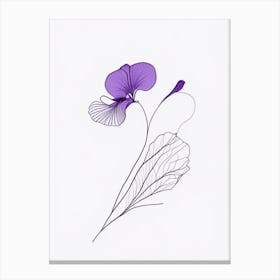 Violets Floral Minimal Line Drawing 5 Flower Canvas Print