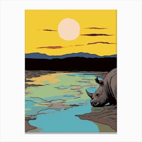 Rhino Drinking Water From The Lake In The Sun Canvas Print