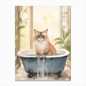Balinese Cat In Bathtub Botanical Bathroom 6 Canvas Print