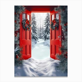 Christmas Door to the snow forest Canvas Print