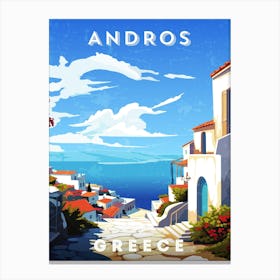 Greece, Andros — Retro travel minimalist poster, retro travel art, retro travel wall art, vector art Canvas Print