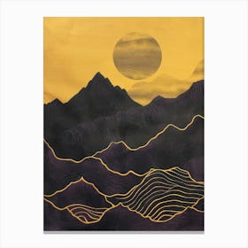 Mountains And Sunset Wood Print Canvas Print