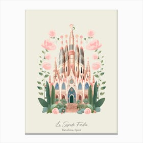 La Sagrada Familia   Barcelona, Spain   Cute Botanical Illustration Travel 1 Poster Canvas Print