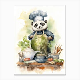 Panda Art Cooking Watercolour 4 Canvas Print