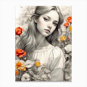 Girl In Flowers Canvas Print