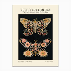 Velvet Butterflies Collection Nocturnal Butterfly William Morris Style 5 Canvas Print