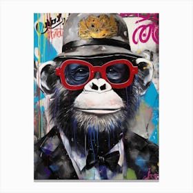 Monkey Wearing Hat Glasses Is We Canvas Print