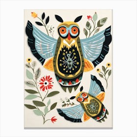 Folk Style Bird Painting Great Horned Owl 3 Canvas Print