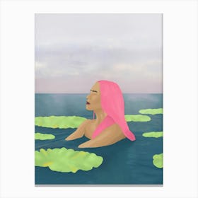 Pink Hair Floating In Water Canvas Print