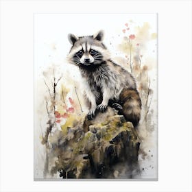 Raccoon Woodland Watercolour 5 Canvas Print