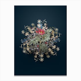 Vintage Kamtschatka Rose Flower Wreath on Teal Blue n.0370 Canvas Print