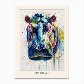 Hippopotamus Colourful Watercolour 1 Poster Canvas Print